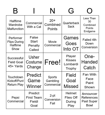 Super Bowl 58 List #2 Bingo Card