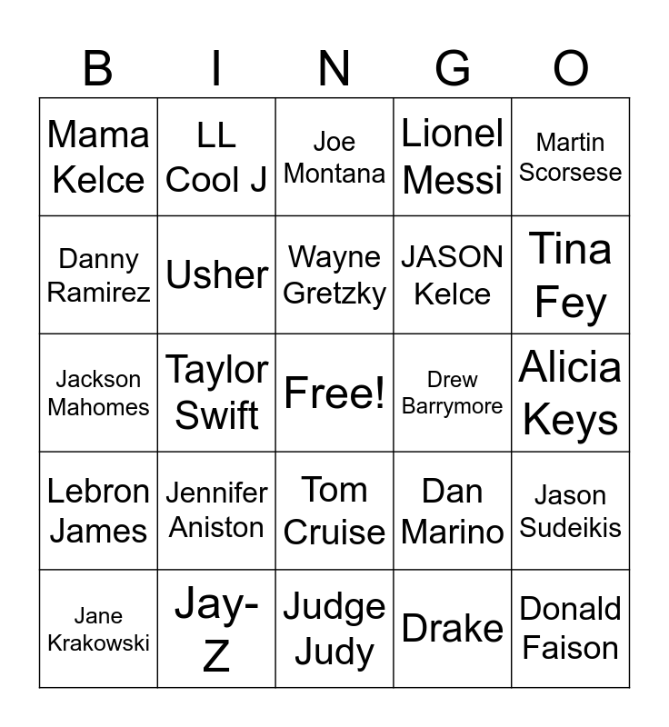 SB58 Celeb Bingo Card