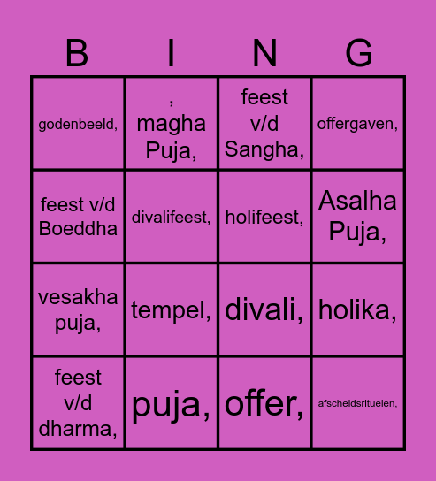 Hindoeïsme/Boeddhisme Bingo Card