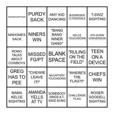 SUPERBOWL LVIII BINGO Card