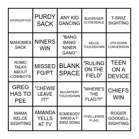 SUPERBOWL LVIII BINGO Card