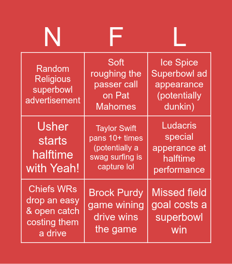 SUPERBOWL BINGO <3 Bingo Card