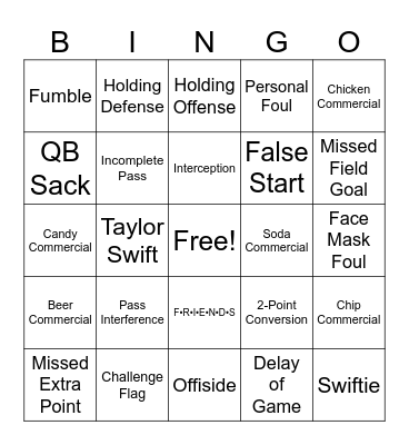 Super Bowl LVIII Bingo Card