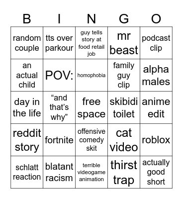 youtube shorts bingo Card