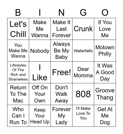 R&B Mix Bingo Card