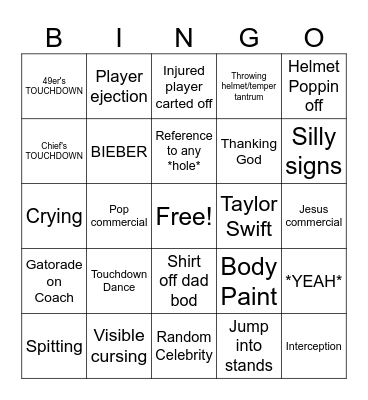 SuperBowl LVIII Bingo Card