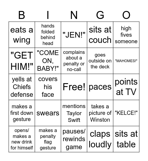 SUPER SECRET Dave Jordan Super Bowl Bingo Card