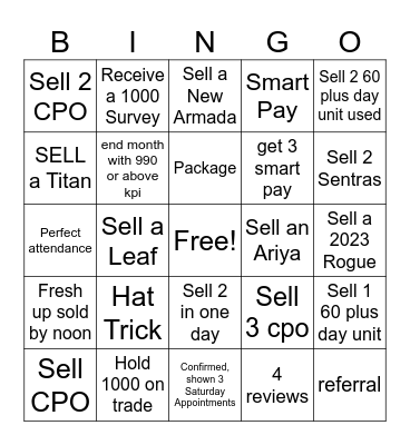 Nissan Bingo Card