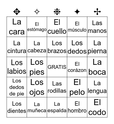 El Cuerpo Bingo Card