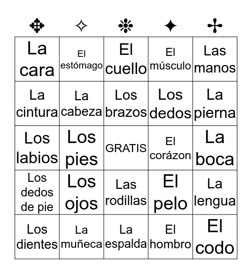 El Cuerpo Bingo Card