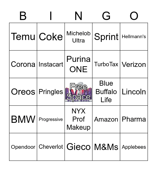 Super Bowl Commercial Bingo Card