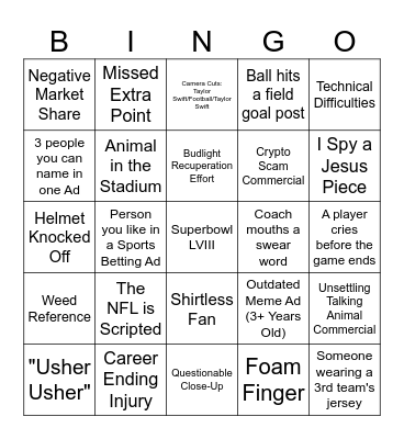 Superbowl Bingo Card