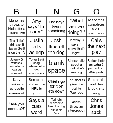Super Bowl Sunday 2024 Bingo Card