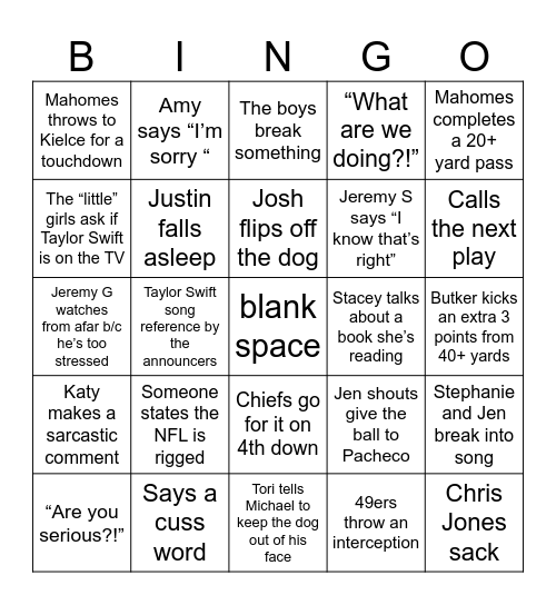 Super Bowl Sunday 2024 Bingo Card