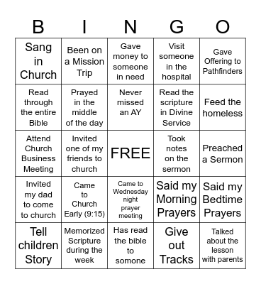 Church Bingo Card