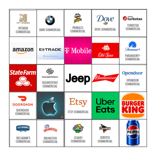 2024 Super Bowl Commercials Bingo Card