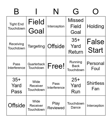 Super Bowl Bingo (Football Edition) Bingo Card
