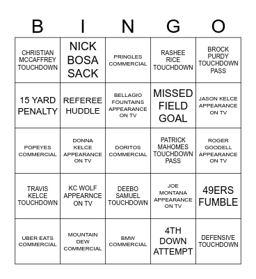 SUPER BOWL BINGO Card