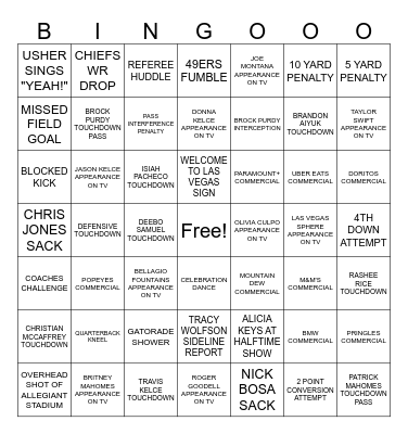 SUPER BOWL BINGO Card