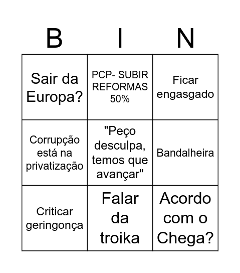 Raimudo vs Montenegro Bingo Card