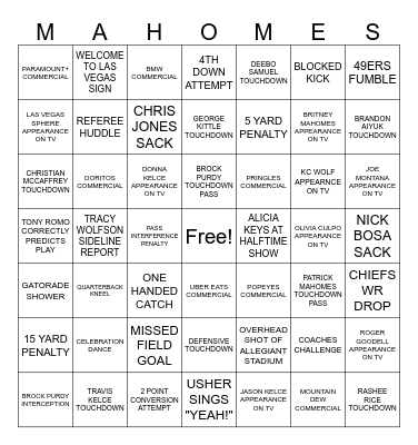 Super Bowl Bingo Card