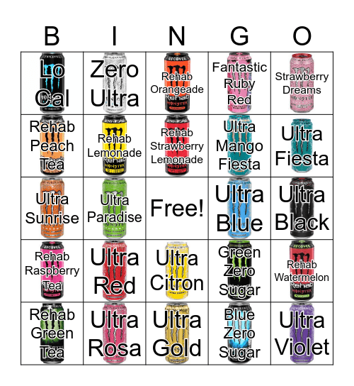 Low Cal Monster Bingo Card