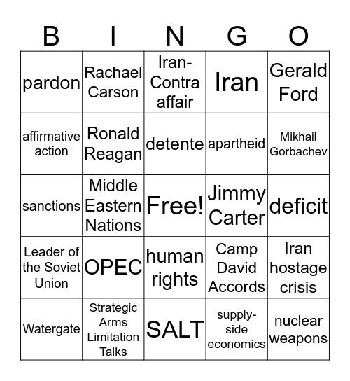 Chapter 30 Vocabulary Bingo Card