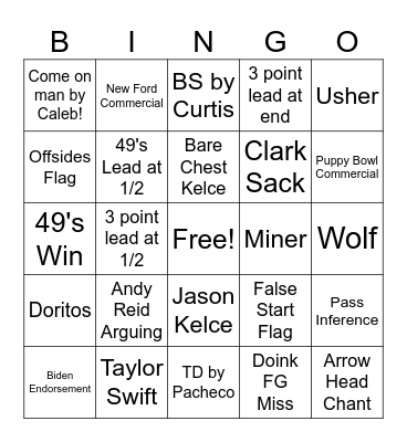 Super Bowl 58 Bingo Card