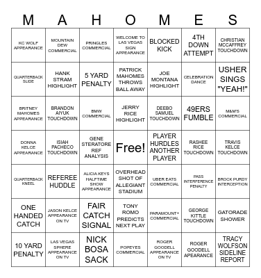 SUPER BOWL BINGO Card