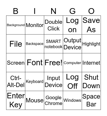 Computer Lab Bingo Card