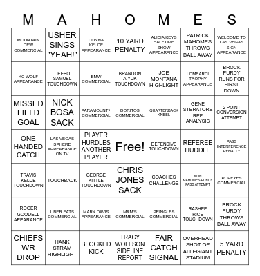 SUPER BOWL BINGO Card