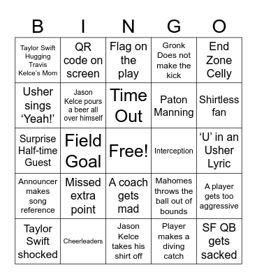 Superbowl 2024 Bingo Card