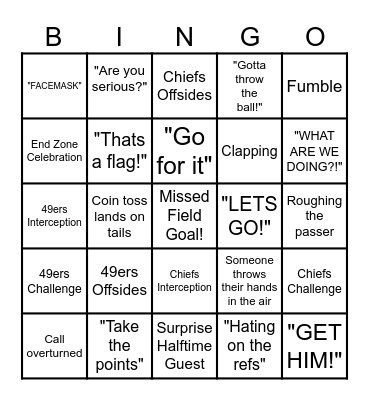 SUPERBOWL 2024 Bingo Card