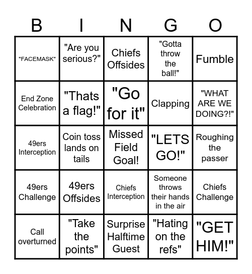 SUPERBOWL 2024 Bingo Card