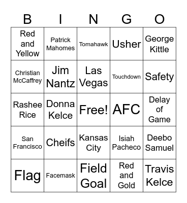 Super Bowl 58 Bingo Card