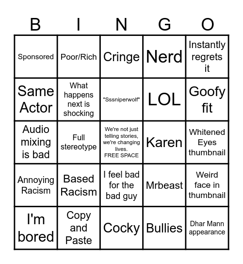 Dhar Mann Bingo Sheet Bingo Card