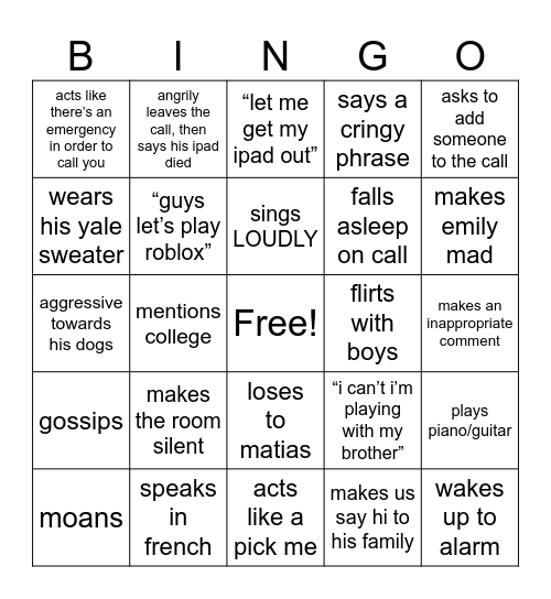 Tomas Bingo Card