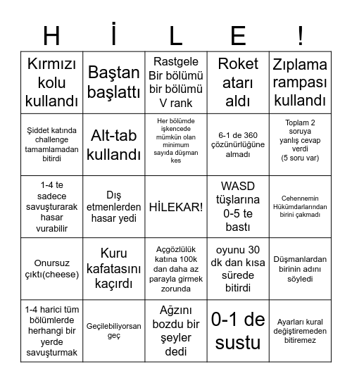 Kişisel işkencem Bingo Card