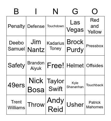 Superbowl 58 Bingo Card