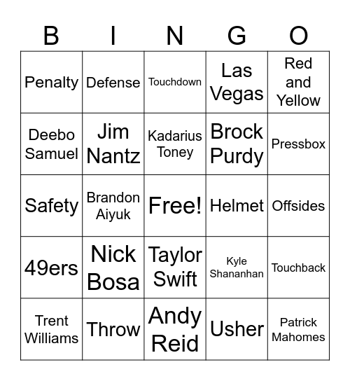 Superbowl 58 Bingo Card