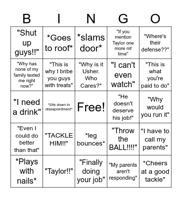 Super Bowl Emily Bingo 2024 Bingo Card