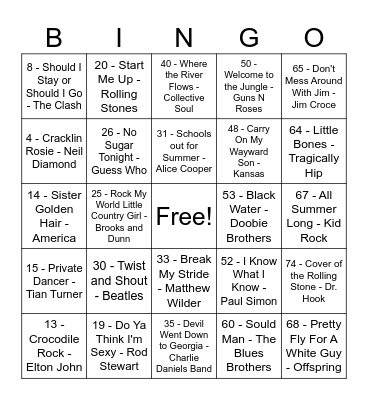 Rock and Roll #3 Bingo Card