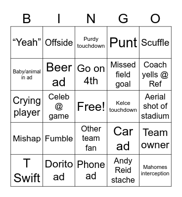 Super Bowl 2024 Bingo Card