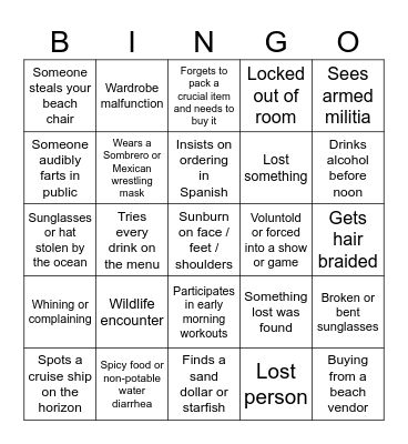 Mexico Family Trip Bingo Card