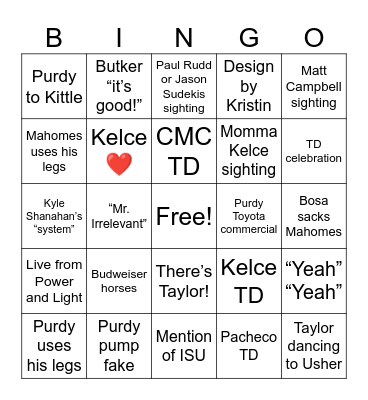 Super Bowl XLIII Bingo Card