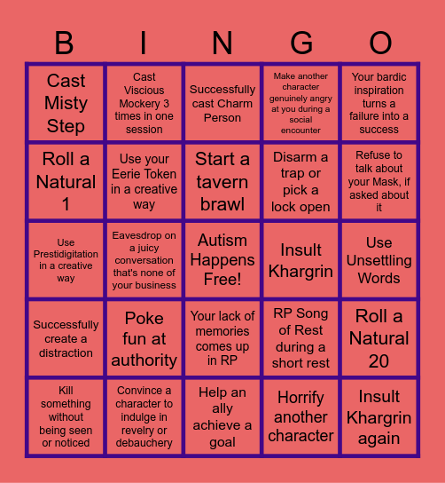 Silas bingo Card