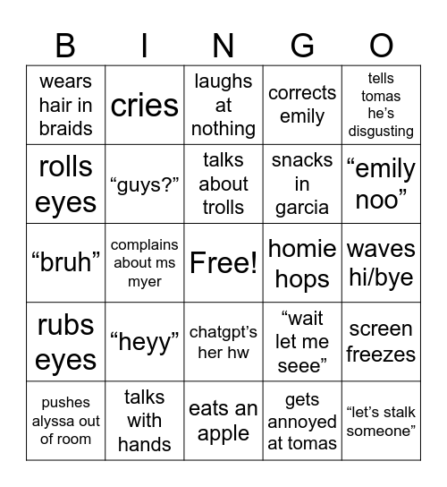 Gaby Bingo Card