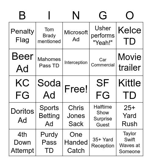 Super Strack Bowl Bingo Card