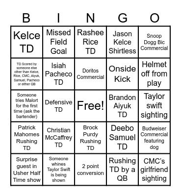 Super Bowl LVIII Bingo Card