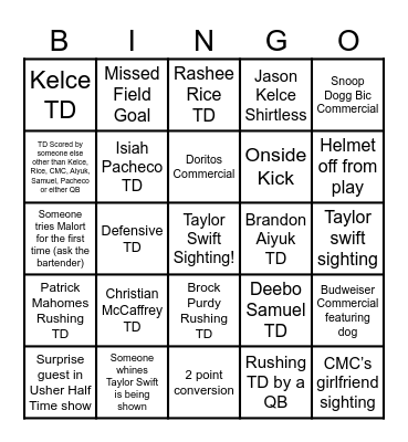 Super Bowl LVIII Bingo Card